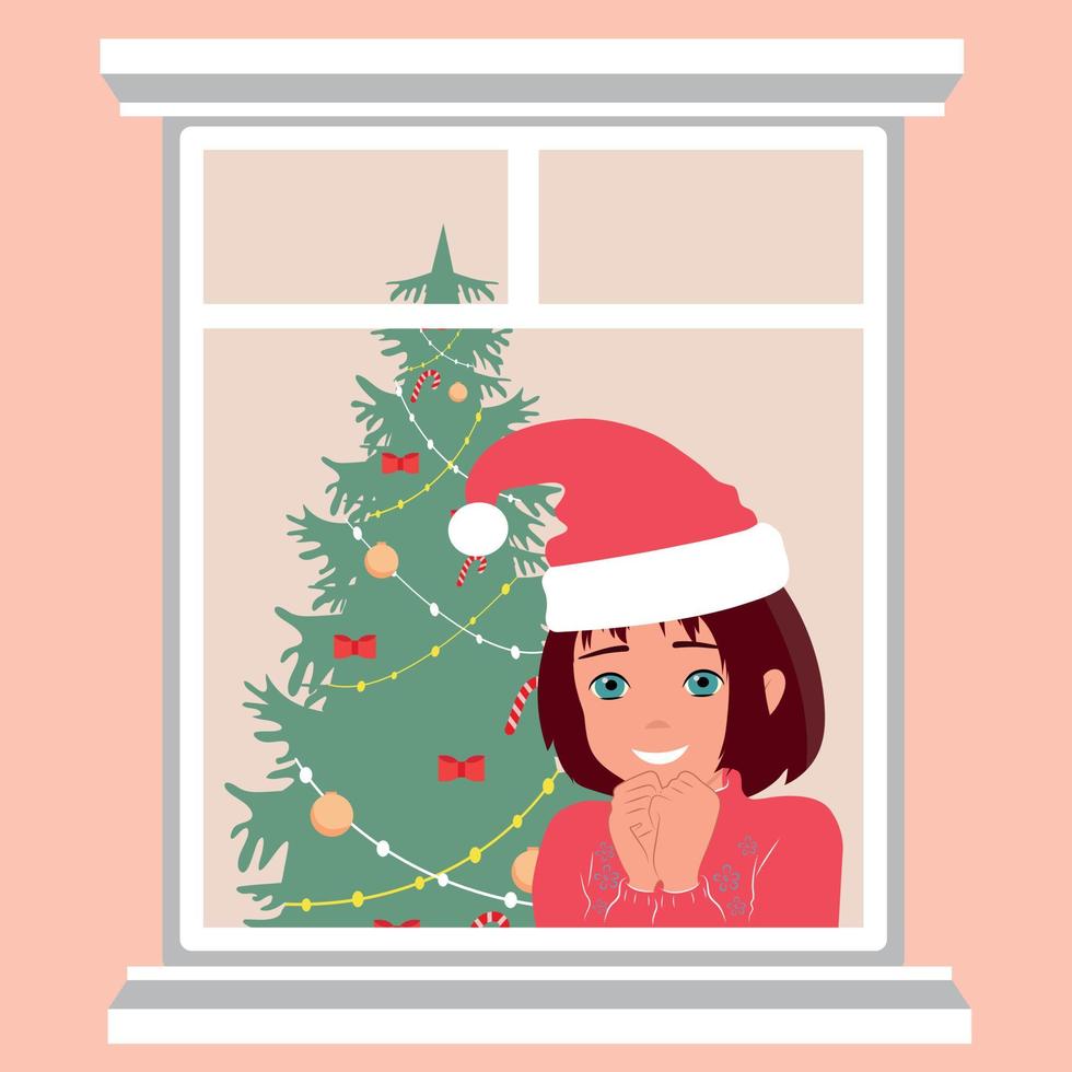 leute, die neujahr und weihnachten feiern. Geschenke und Dekorationen, Weihnachtsbaum und festliche Stimmung. vektor