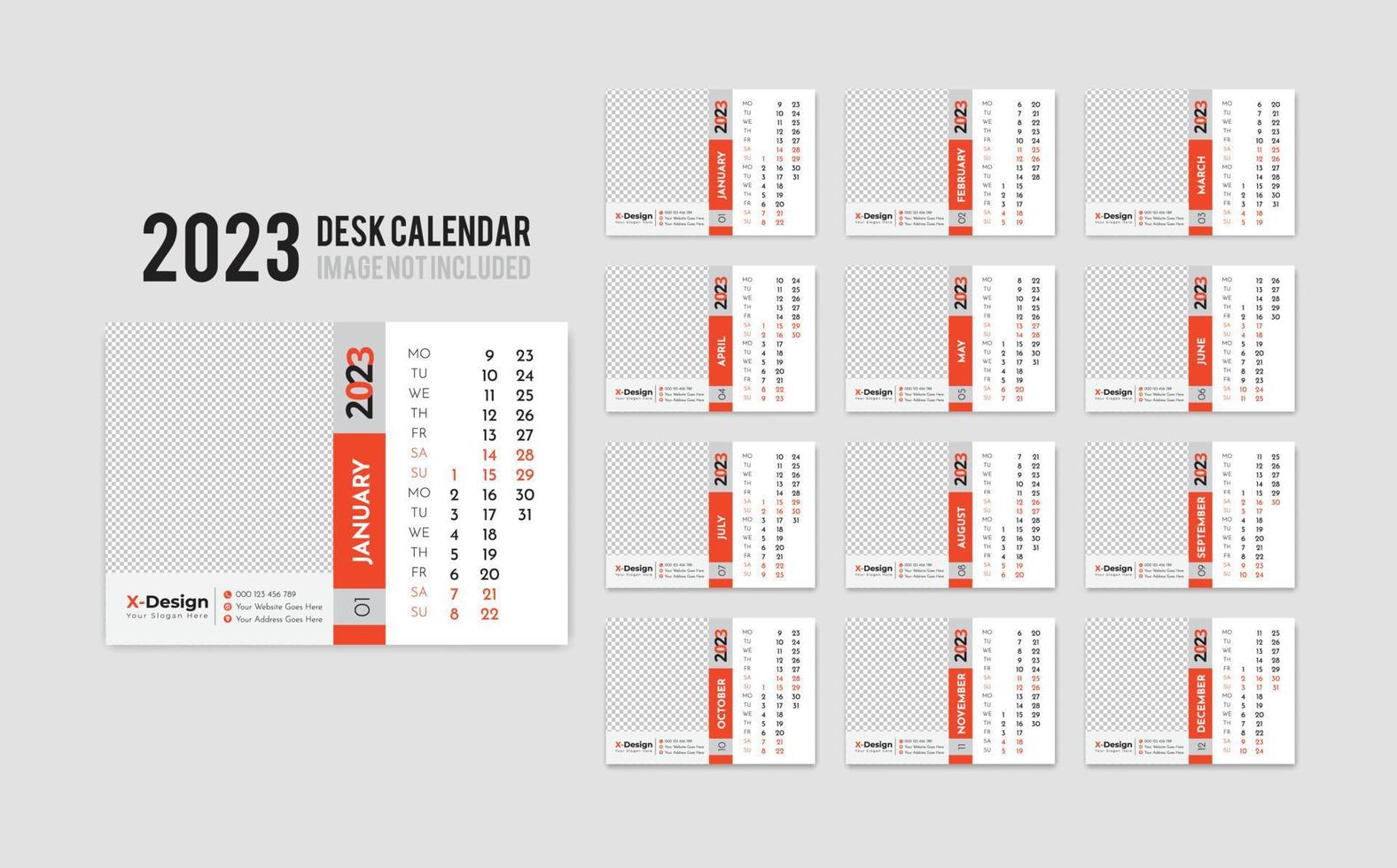 2023 Tisch- oder Tischkalender, Monatsplaner vektor