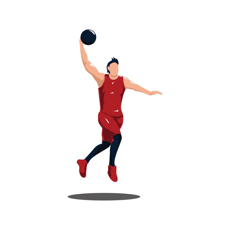 sport man håller på med en slam dunka på korg boll spel - illustrationer av korg boll spelare håller på med dunka till Göra på en basketboll spel tecknad serie isolerat på vit vektor