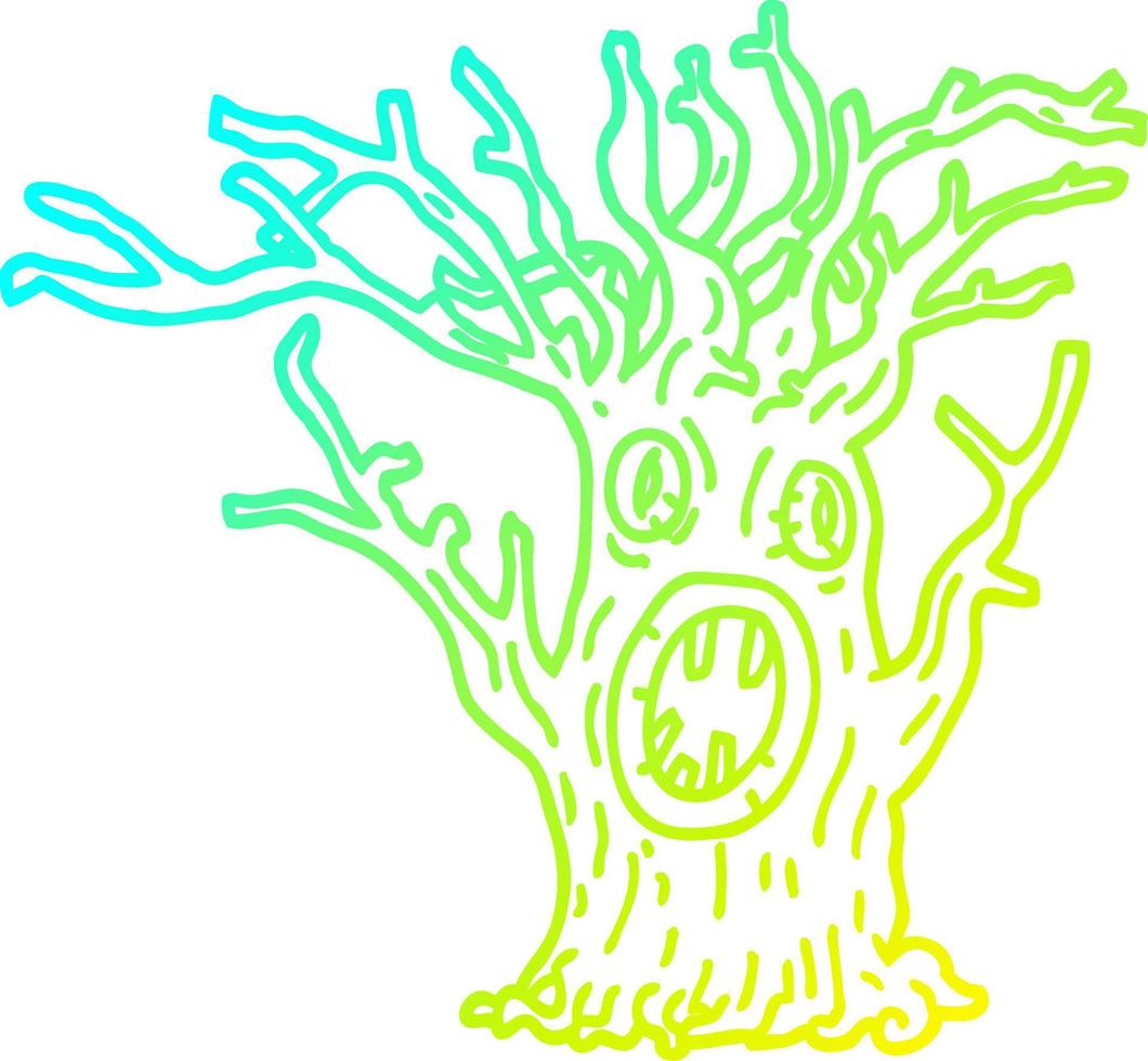 Kalte Gradientenlinie Zeichnung Cartoon gruseliger Baum vektor