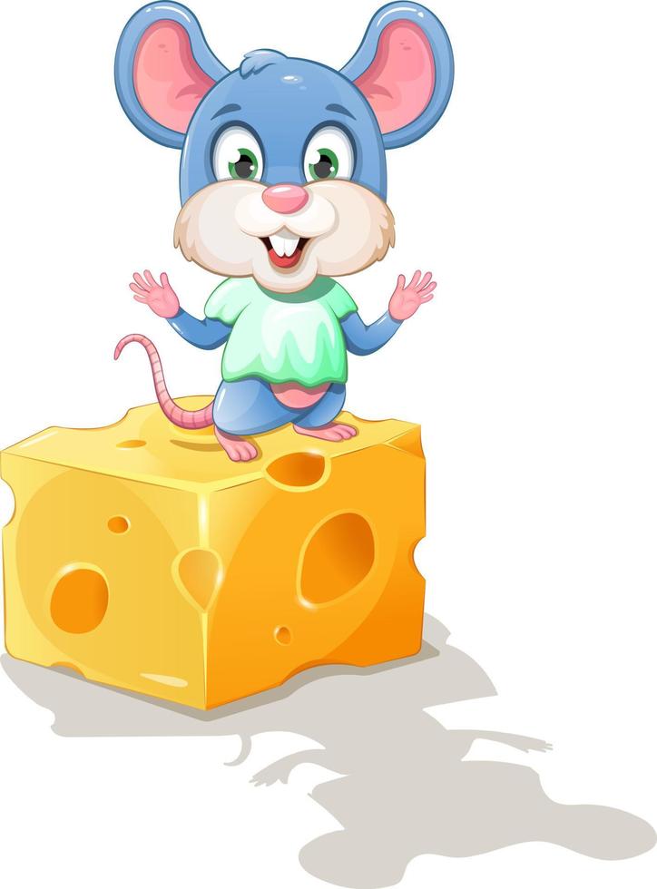 glad och söt liten mus med ost vektor
