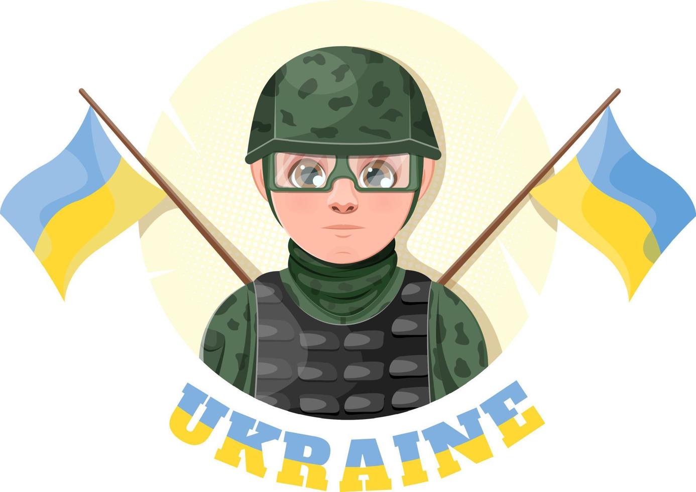 militärtyp mit der ukrainischen flagge und der aufschrift ukraine vektor