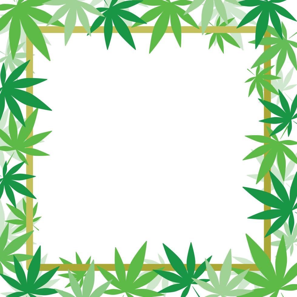 Cannabisblatt mit goldenem Rahmenhintergrund. vektor