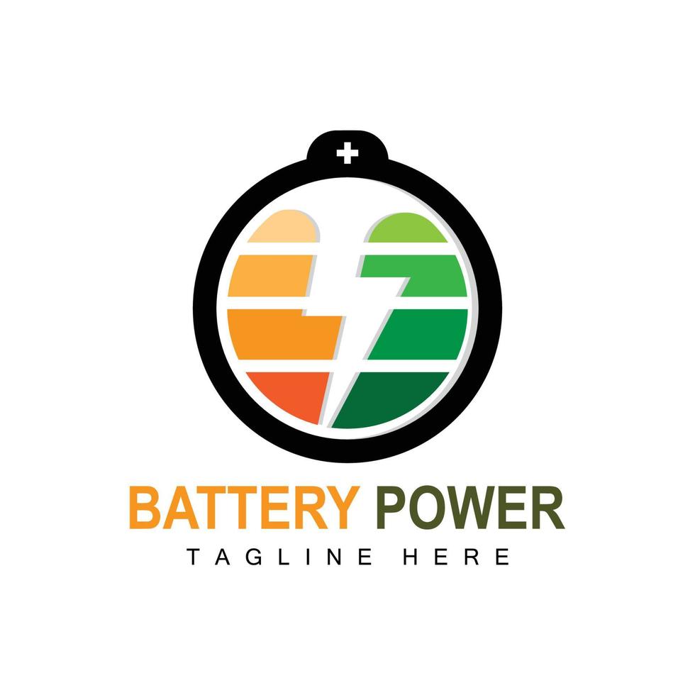 batteri logotyp design, teknologi laddning illustration, företag varumärke vektor