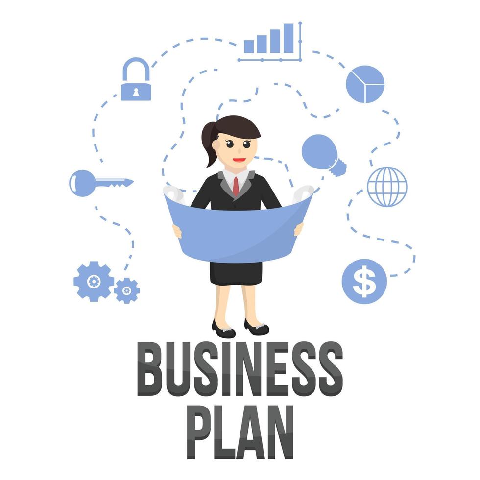 Business-Frau-Plan-Design-Charakter auf weißem Hintergrund vektor