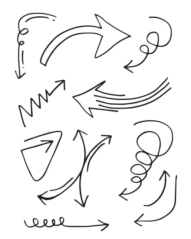 Doodle-Design-Elemente. hand gezeichnete pfeile lokalisiert auf weißem hintergrund. Vektor-Illustration. vektor