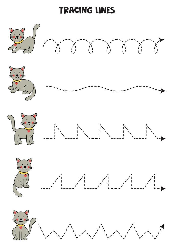 Verfolgen von Linien für Kinder. Süße katzen. Schreiberfahrung. vektor