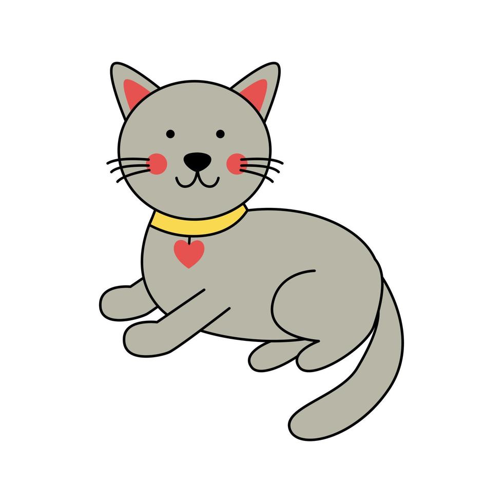 vektor illustration av söt grå katt på vit bakgrund.