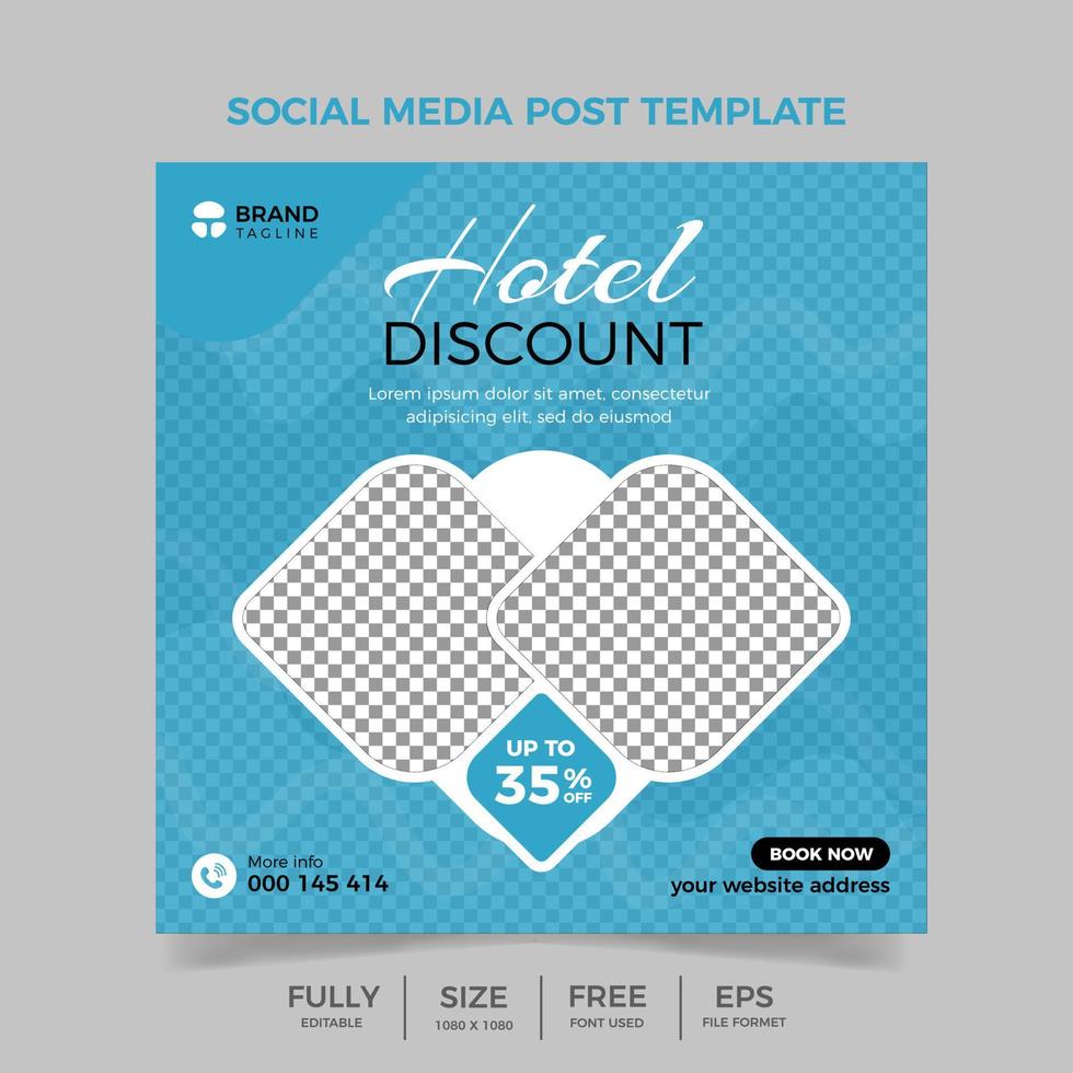Social-Media-Post oder blaue Banner-Designvorlage für Reise- und Tourenagenturen, farbenfrohes Social-Media-Post-Design vektor