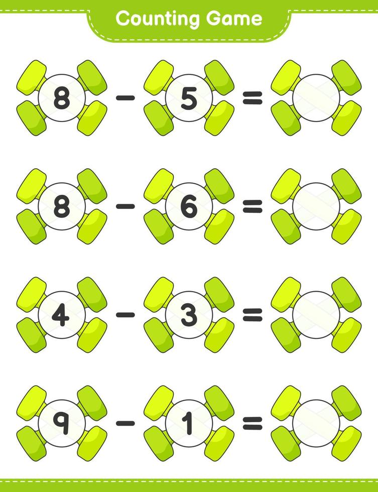 räkna och matcha, räkna antalet hantlar och matcha med rätt siffror. pedagogiskt barnspel, utskrivbart kalkylblad, vektorillustration vektor