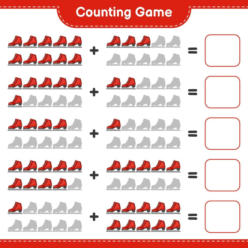 räkna och matcha, räkna antalet skridskor och matcha med rätt siffror. pedagogiskt barnspel, utskrivbart kalkylblad, vektorillustration vektor