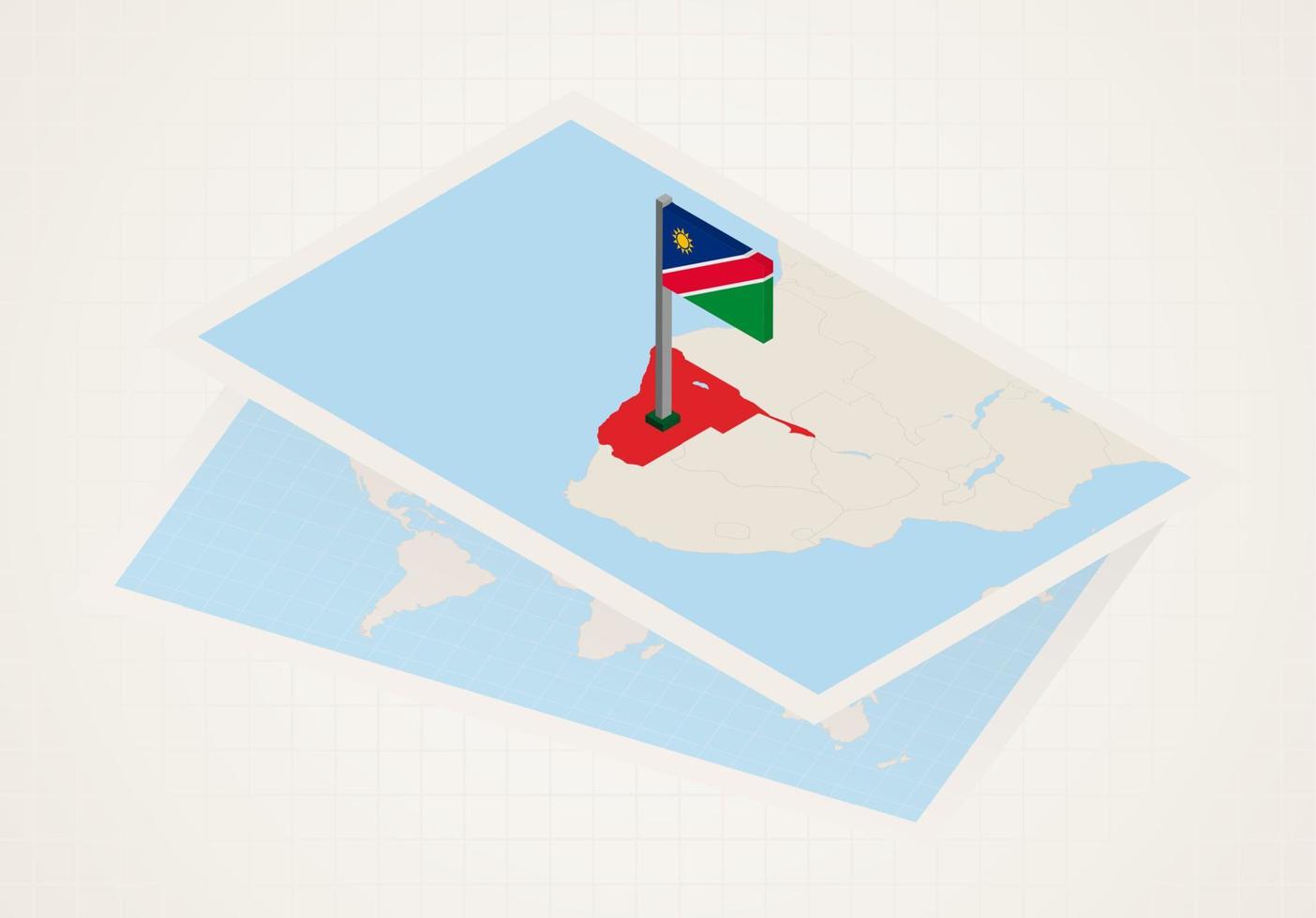 Namibia auf Karte mit 3D-Flagge Namibias ausgewählt. vektor