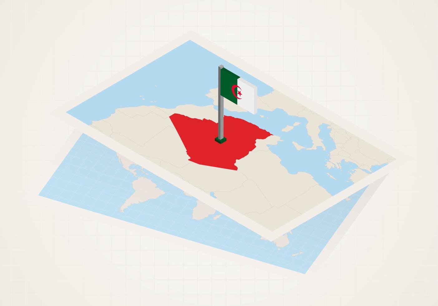 Algerien auf der Karte mit 3D-Flagge von Algerien ausgewählt. vektor