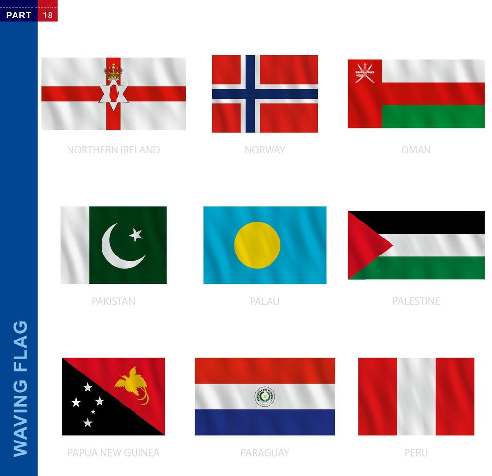 vinka flagga samling i officiell andel, nio vektor flagga.