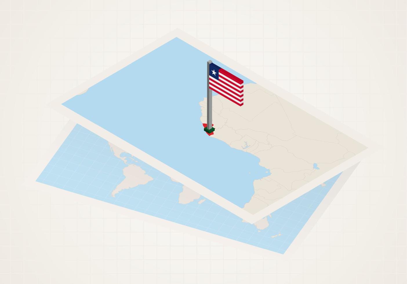 Liberia auf der Karte mit 3D-Flagge Liberias ausgewählt. vektor