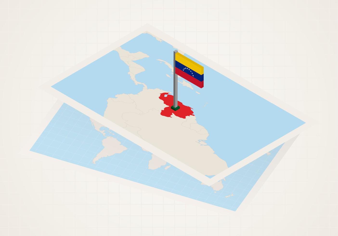 venezuela auf karte mit isometrischer flagge von venezuela ausgewählt. vektor