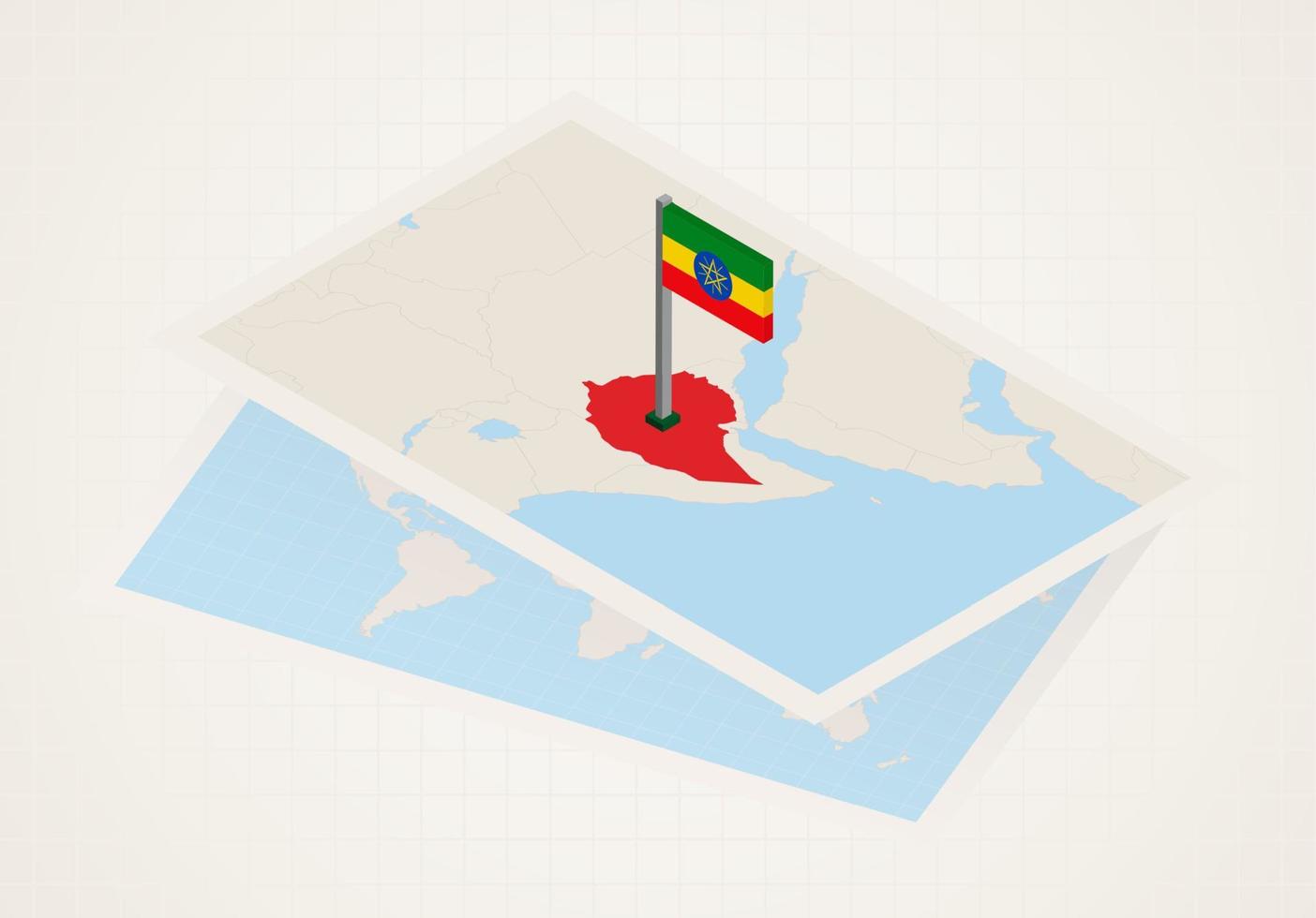 Äthiopien auf der Karte mit 3D-Flagge von Äthiopien ausgewählt. vektor