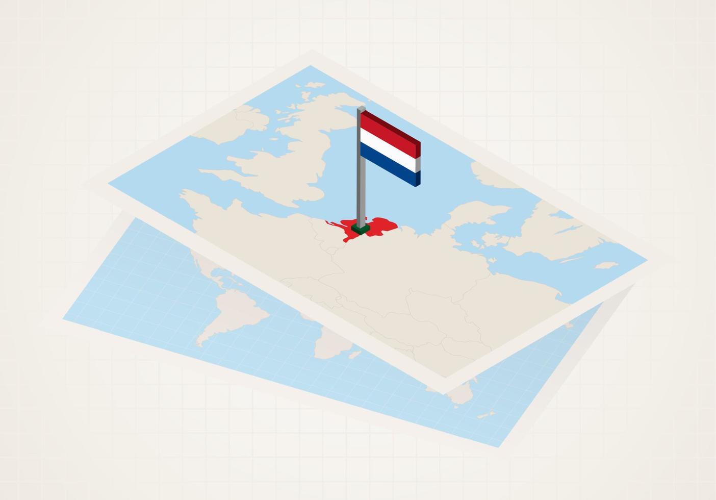 niederlande auf karte mit isometrischer flagge der niederlande ausgewählt. vektor