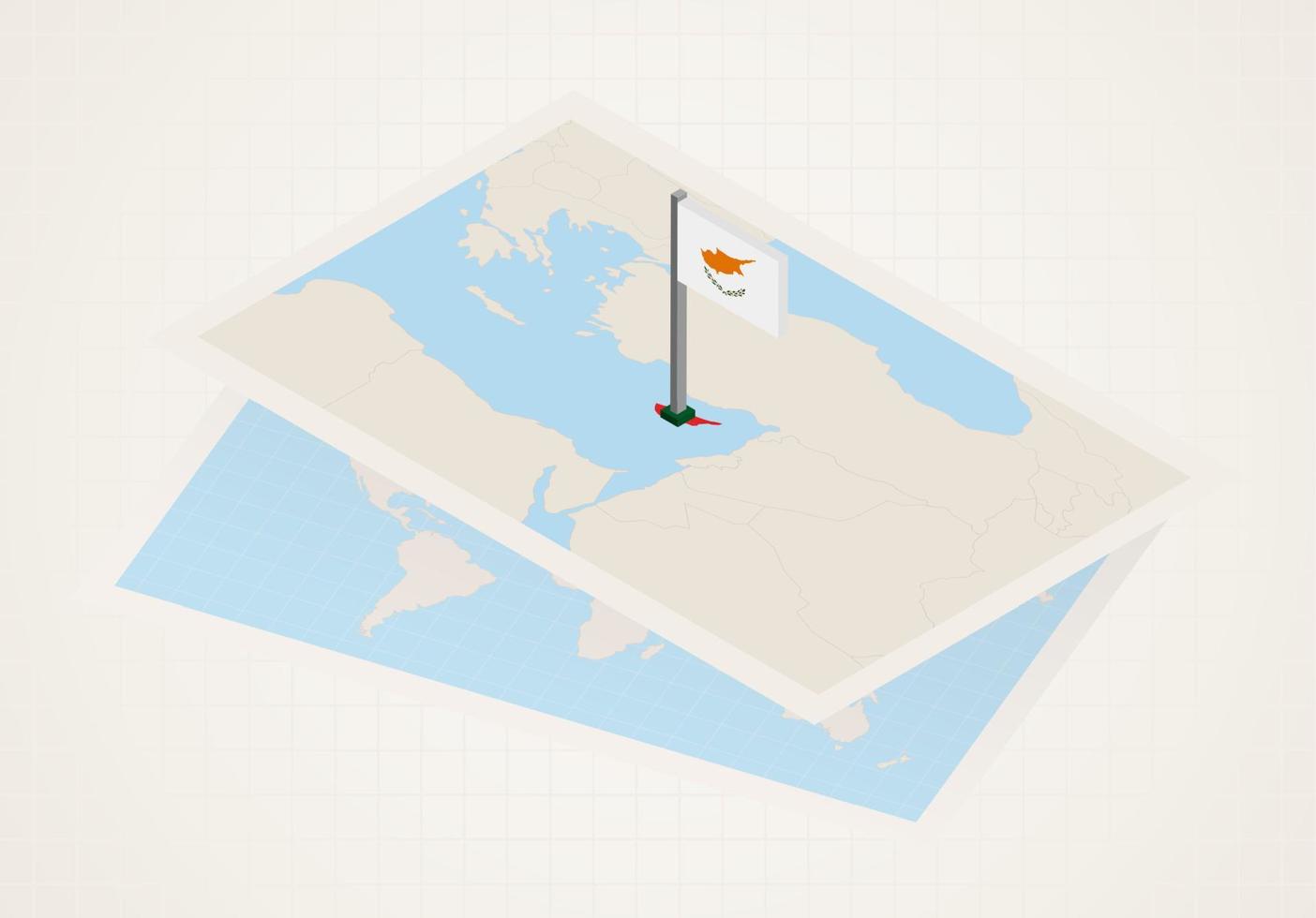 zypern auf karte mit isometrischer flagge zyperns ausgewählt. vektor