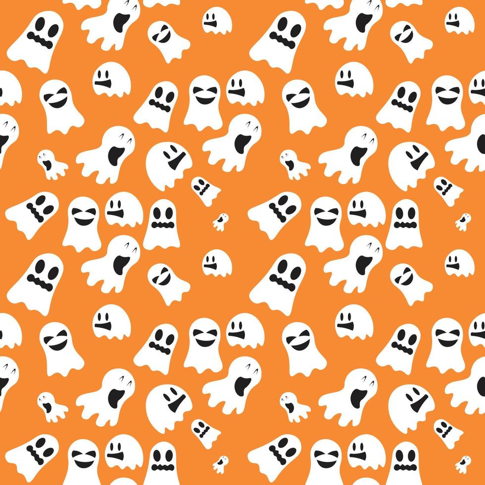 Halloween-Geist-Hintergrund nahtloses Muster in orange Farbe, als Grußkarte oder Tapete, Stoff, Textil, Verpackung, Vektorillustration verwendet werden. vektor