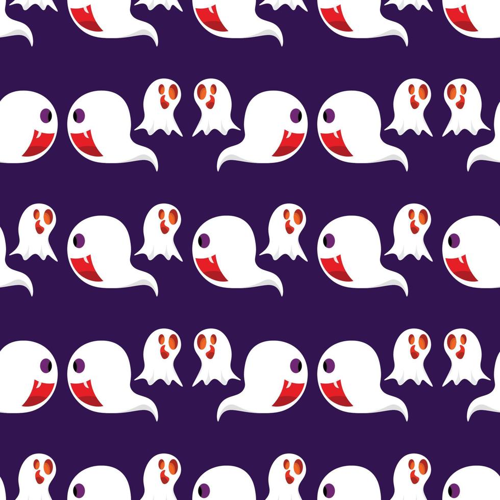 Halloween-Geist-Hintergrund nahtloses Muster in lila Farbe, als Grußkarte oder Tapete, Stoff, Textil, Verpackung, Vektorillustration verwendet werden. vektor