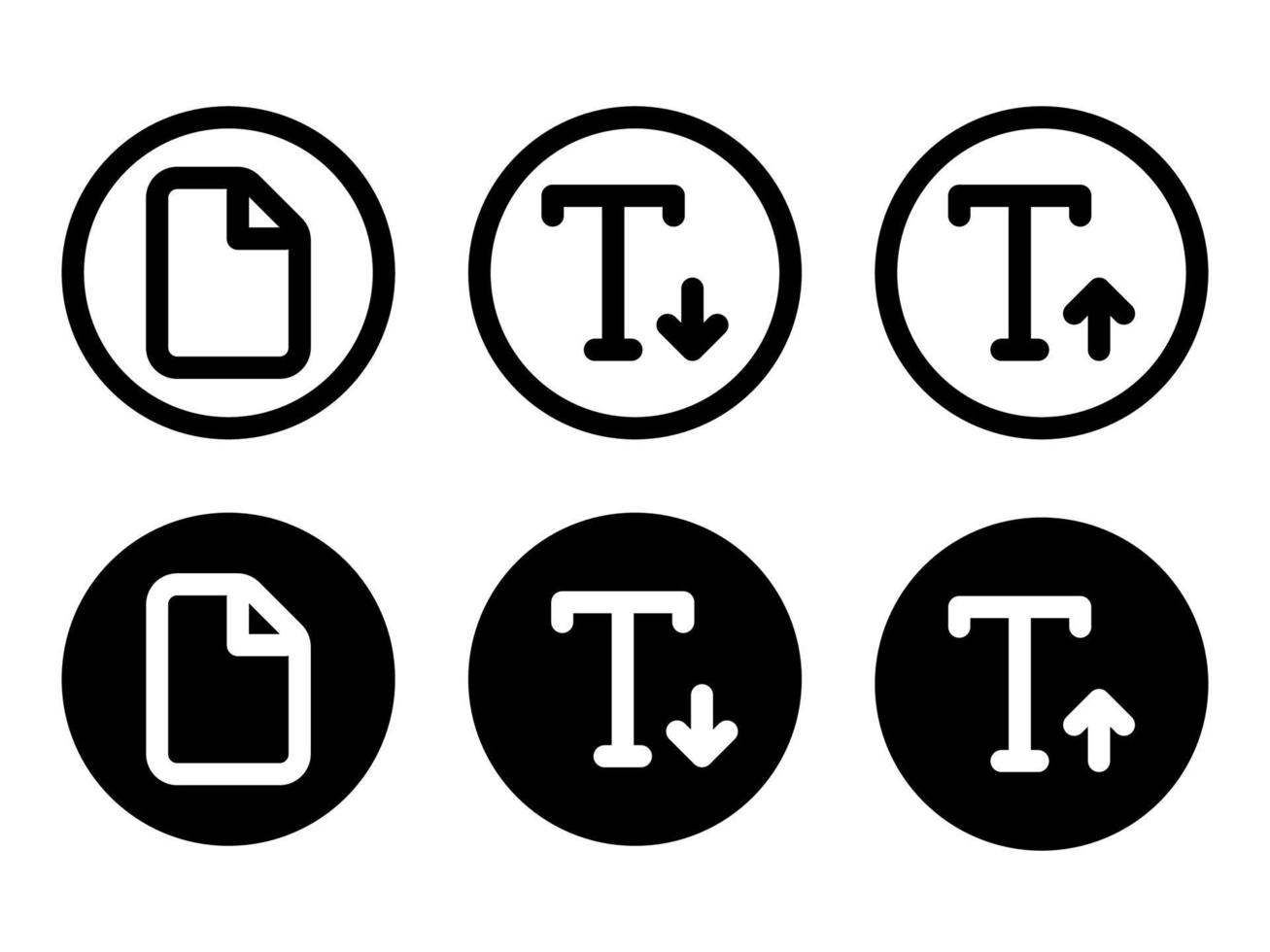 text upp och text ner ikon uppsättning med fil ikon i modern stil ikoner är belägen på vit och svart bakgrunder. de packa har sex ikoner. vektor