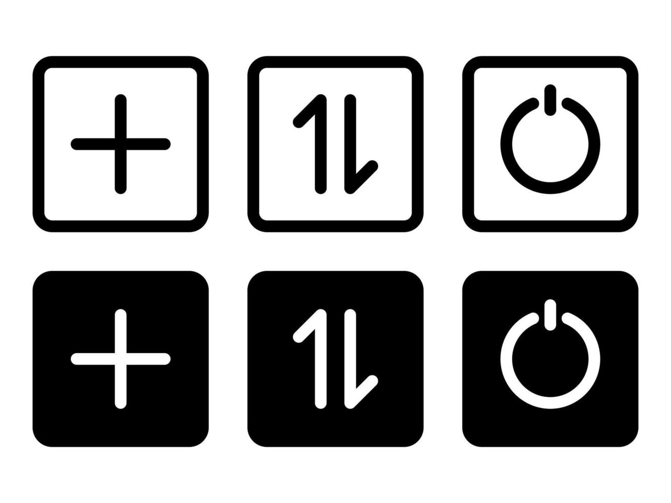 Power-Ethernet-Plus-Symbol im modernen Stil Symbole befinden sich auf weißem und schwarzem Hintergrund. Das Paket hat sechs Symbole. vektor