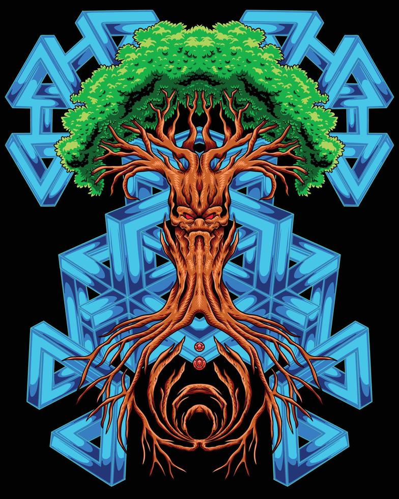 Gott des Baumes mit geometrischem Hintergrund vektor