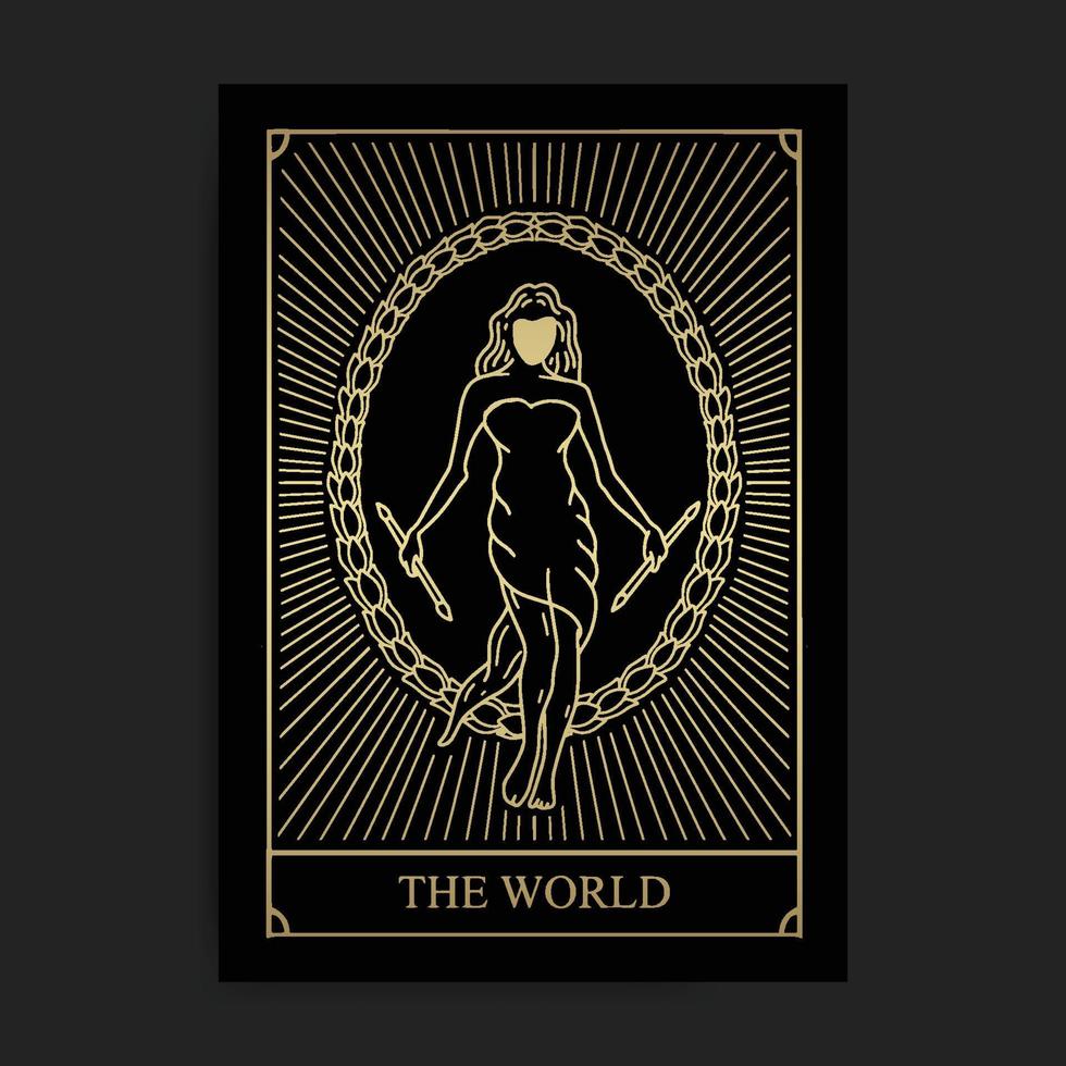 de värld. större arcana gyllene lyx tarot kort serier vektor illustration