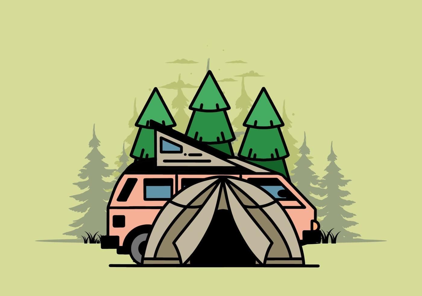 camping med tält och bil illustration design vektor
