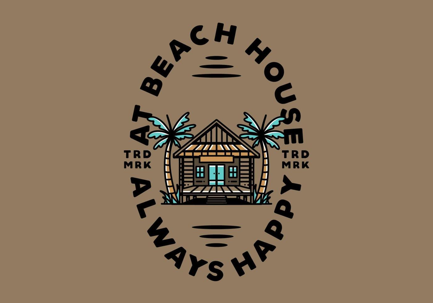 Holzhaus am Strand Illustration Abzeichen Design vektor