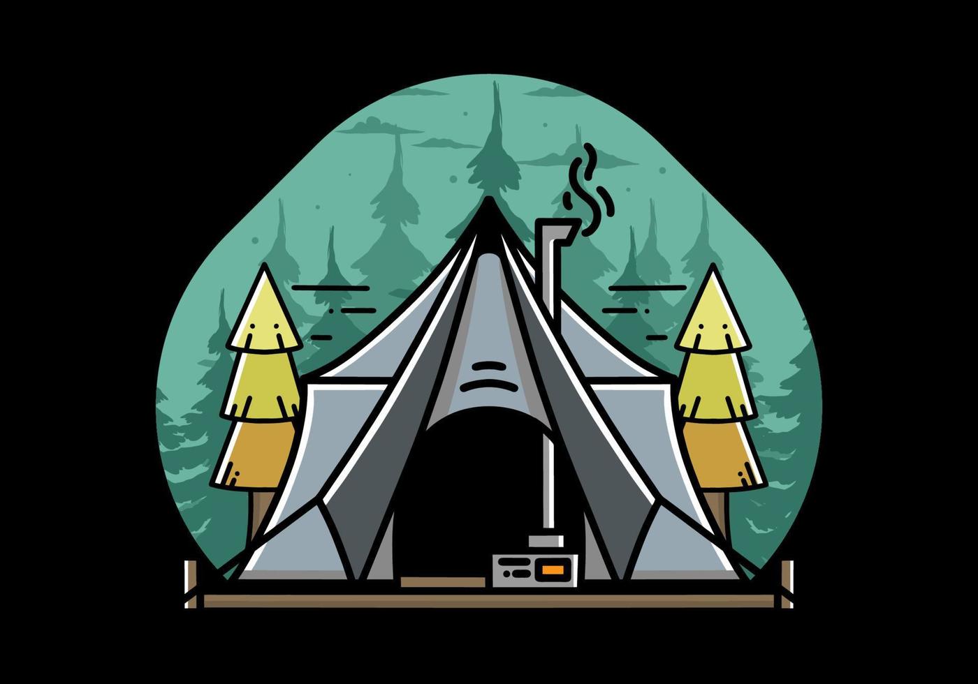 großes glampingzelt mit heizungs- und kaminillustrationsdesign vektor