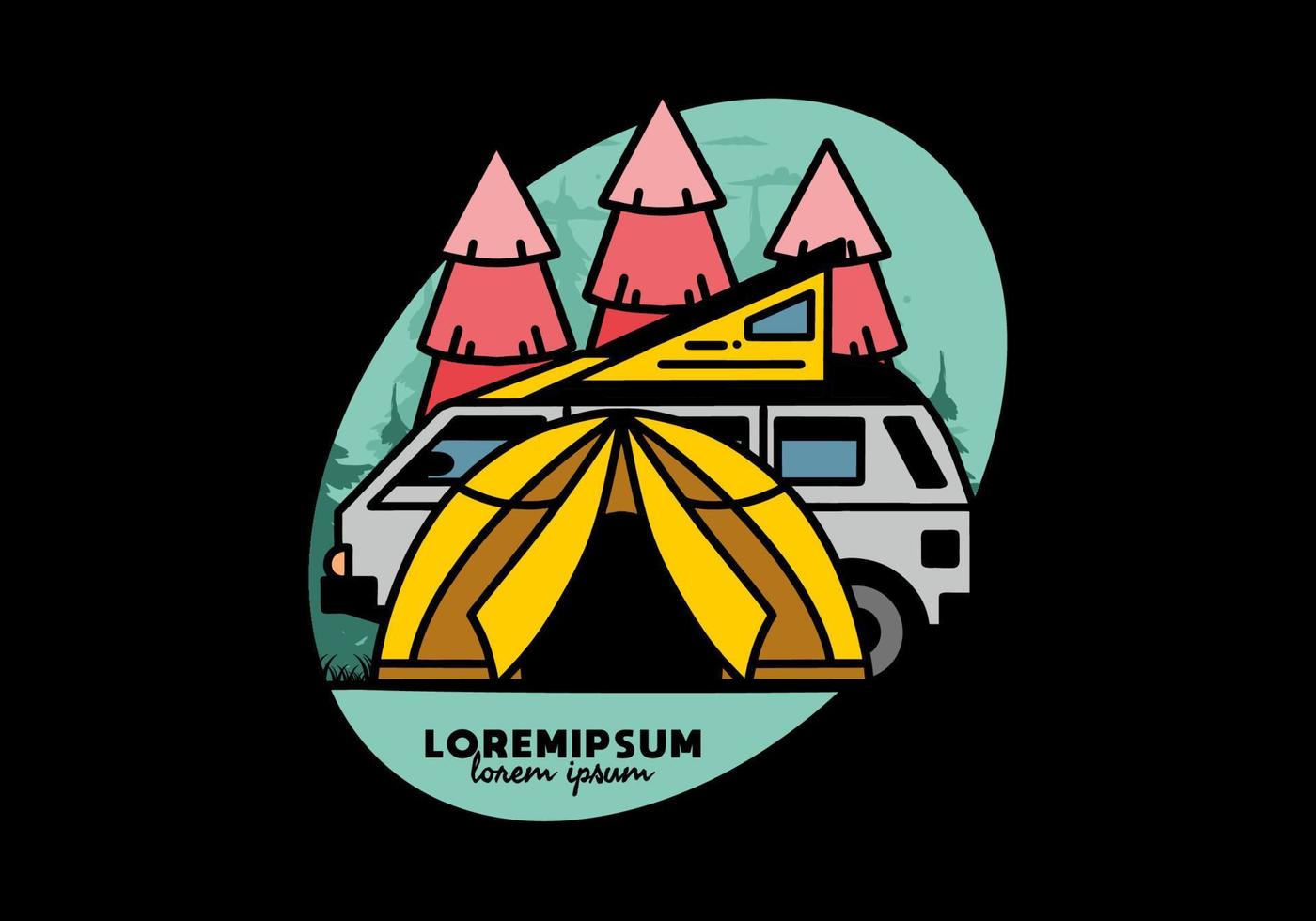 camping mit zelt- und autoillustrationsdesign vektor