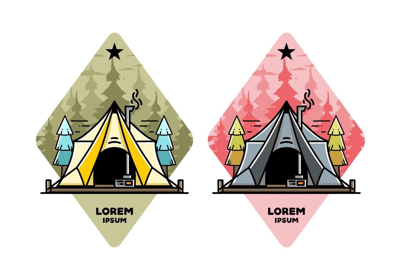 großes glampingzelt mit heizungs- und kaminillustrationsdesign vektor