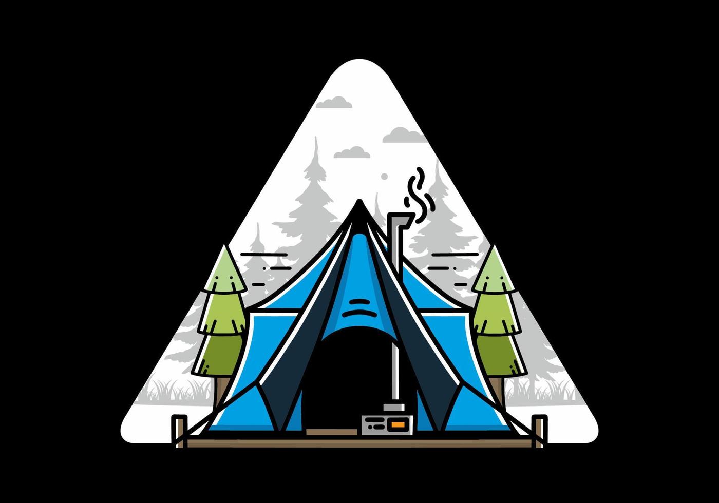 großes glampingzelt mit heizungs- und kaminillustrationsdesign vektor