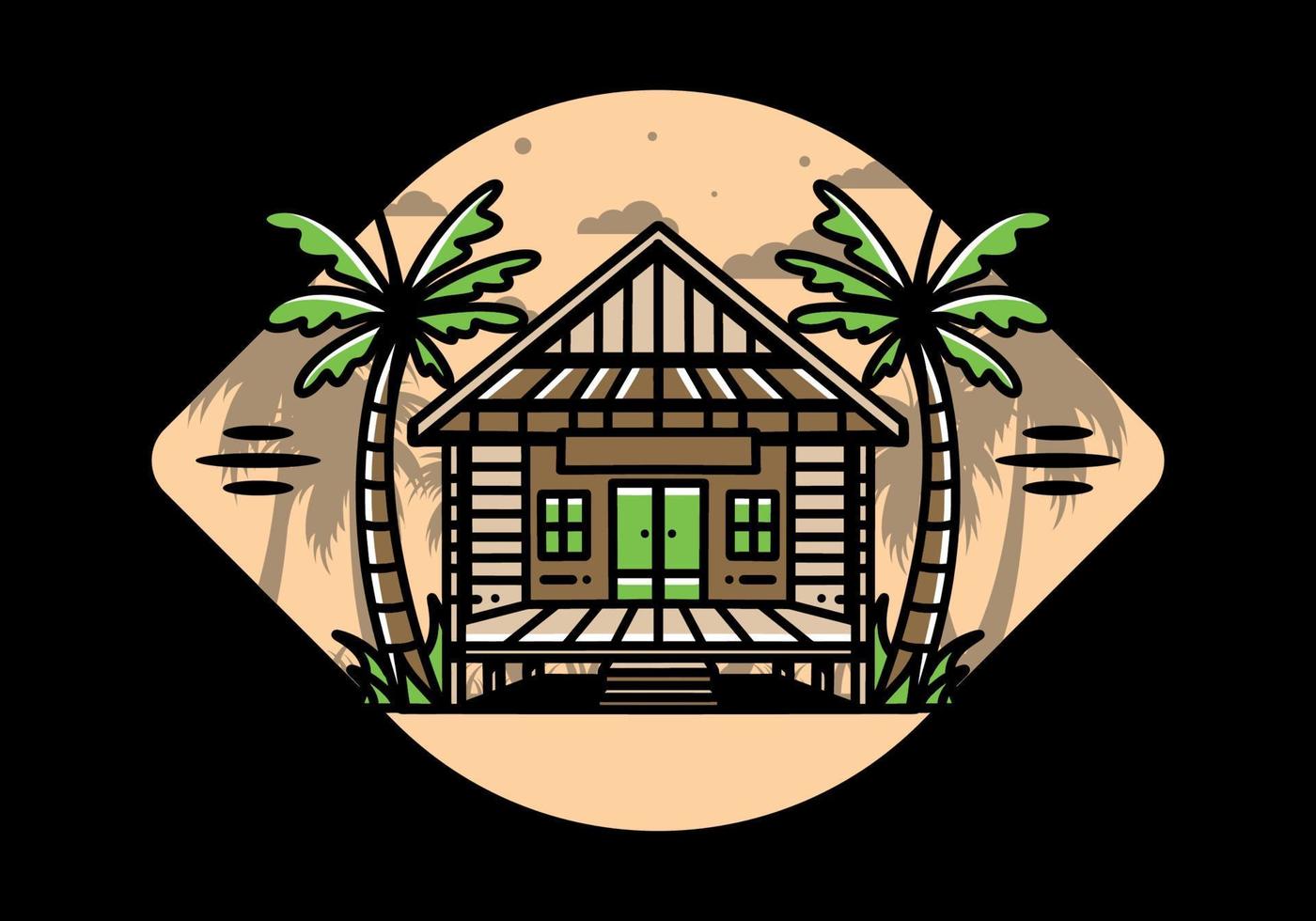 trä hus på de strand illustration bricka design vektor