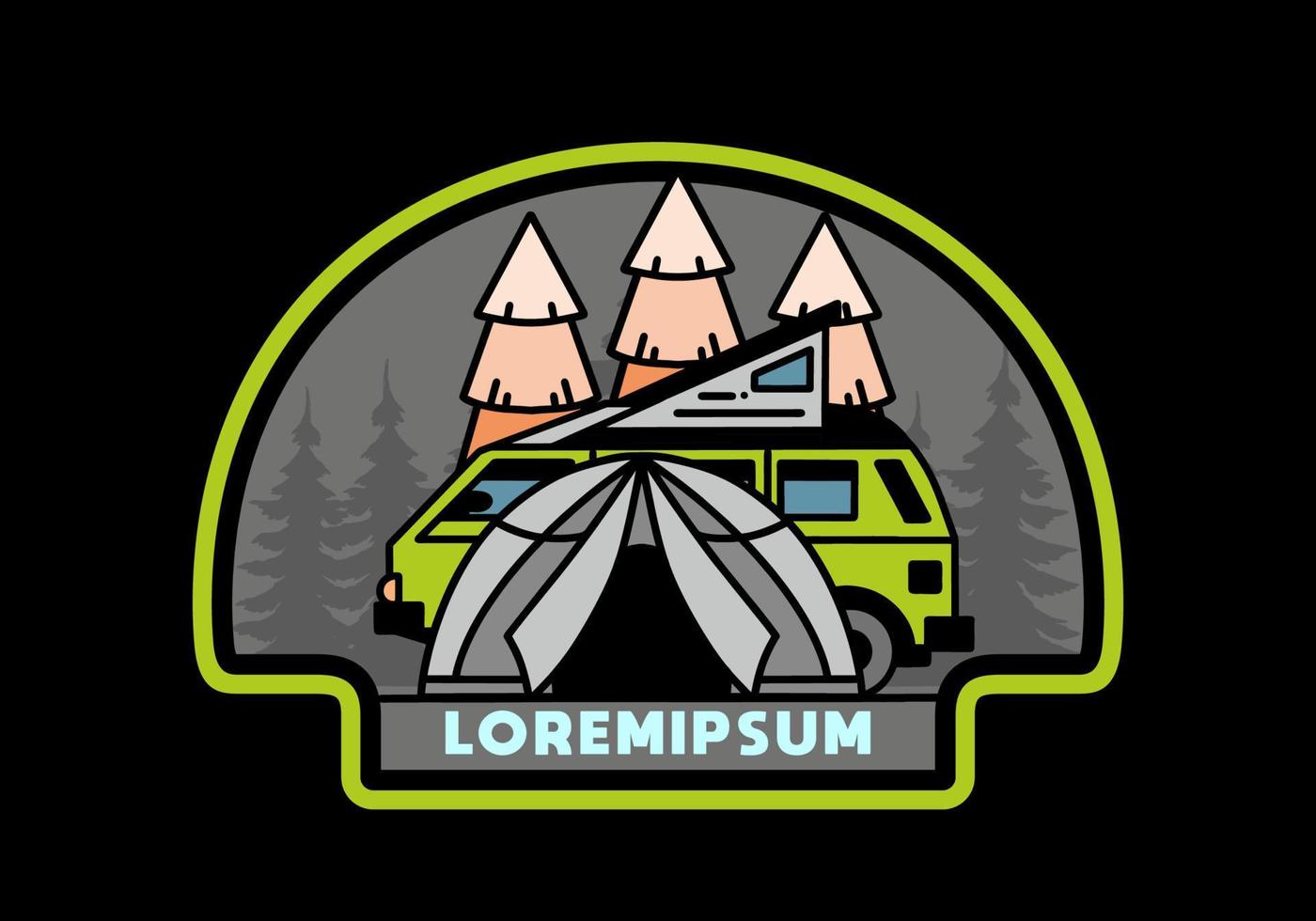 camping mit zelt- und autoillustrationsdesign vektor