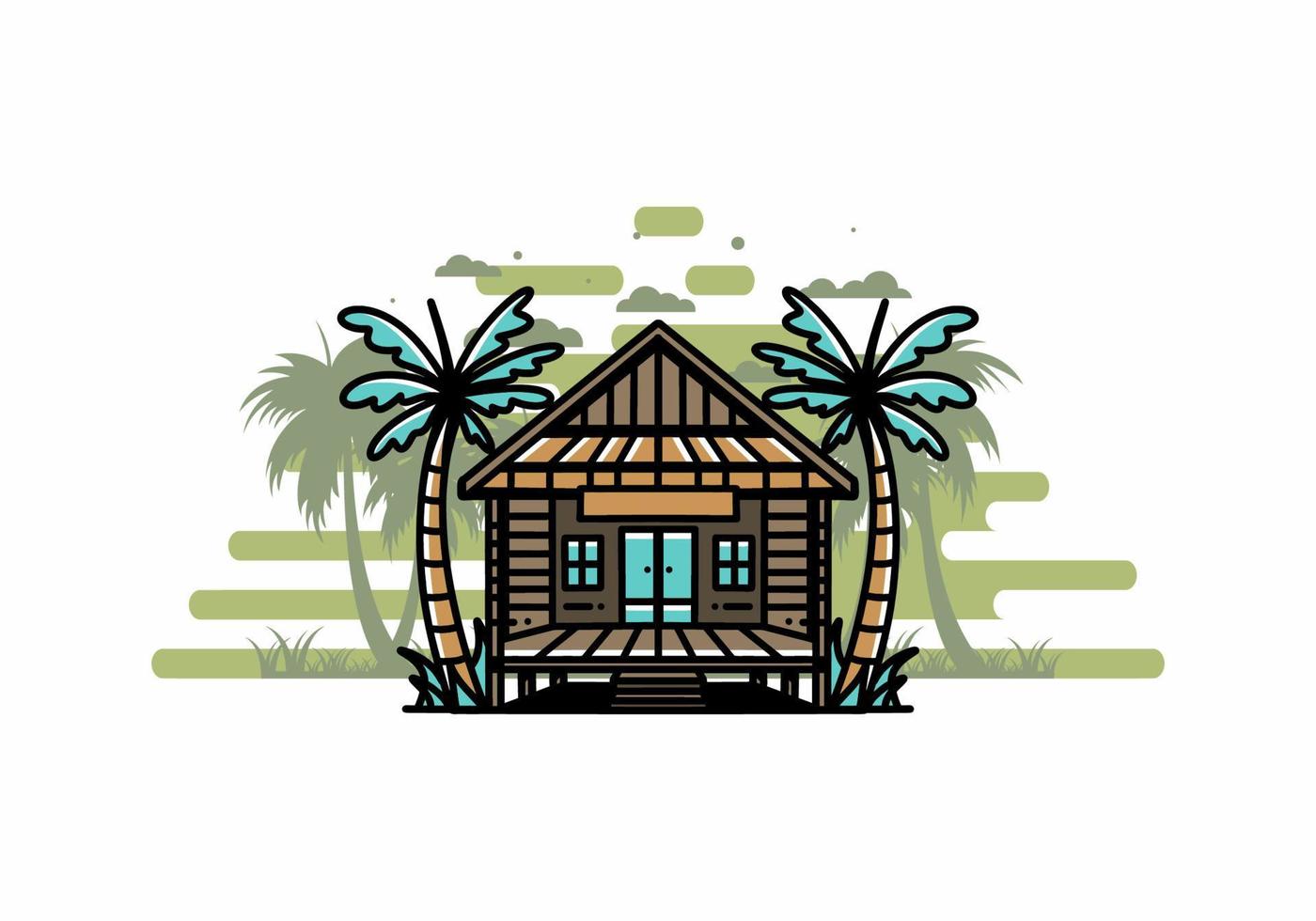 Holzhaus am Strand Illustration Abzeichen Design vektor