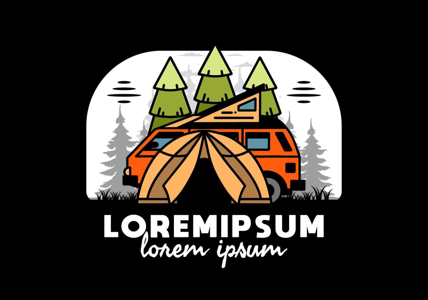 camping mit zelt- und autoillustrationsdesign vektor