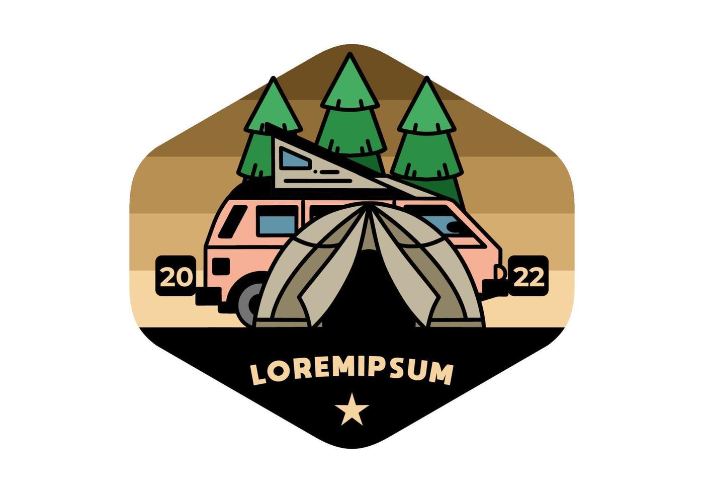 camping mit zelt- und autoillustrationsdesign vektor