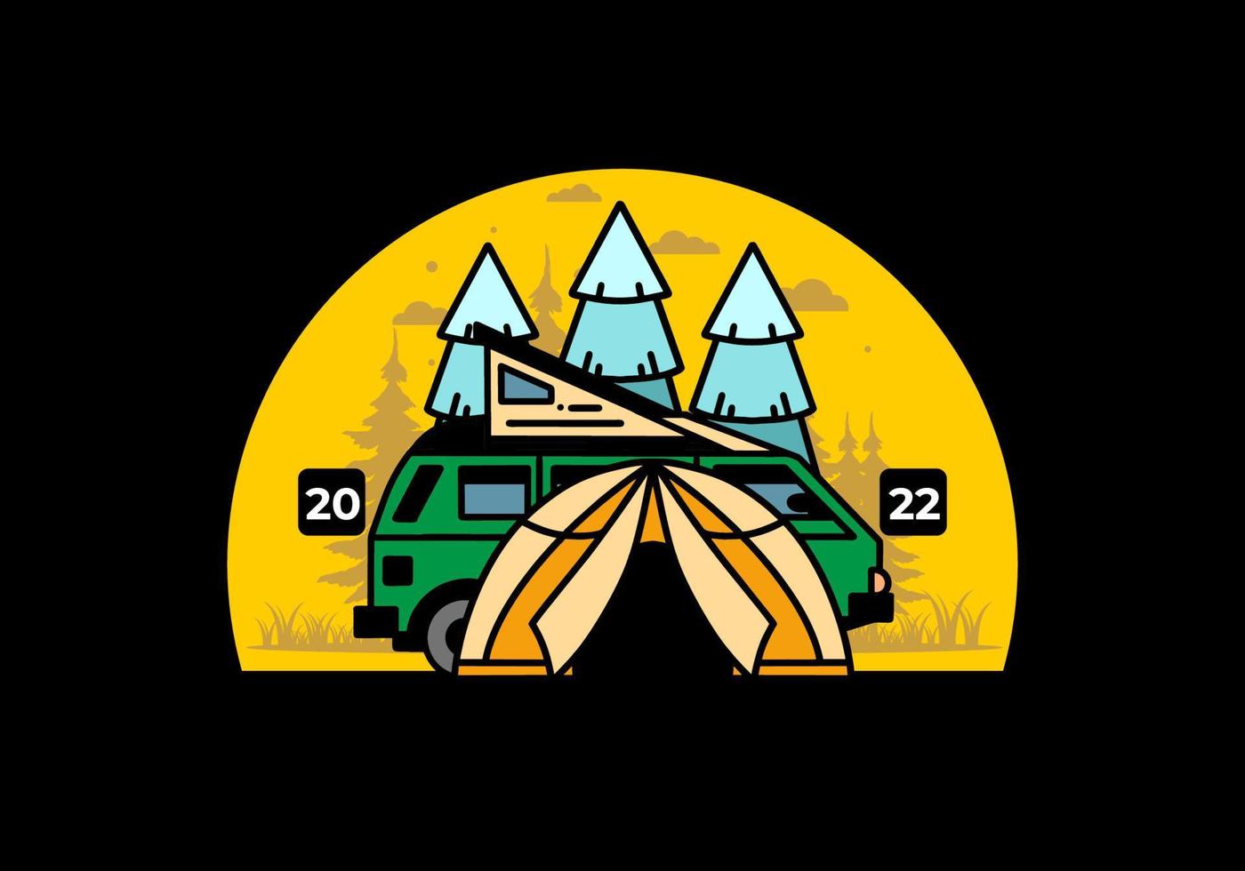 camping mit zelt- und autoillustrationsdesign vektor