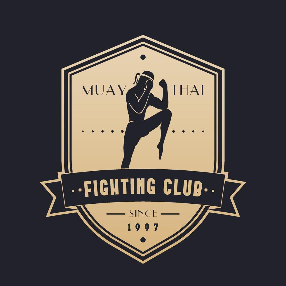 Muay Thai Fighting Club Vintage Emblem, Logo, Gold auf Dunkel vektor