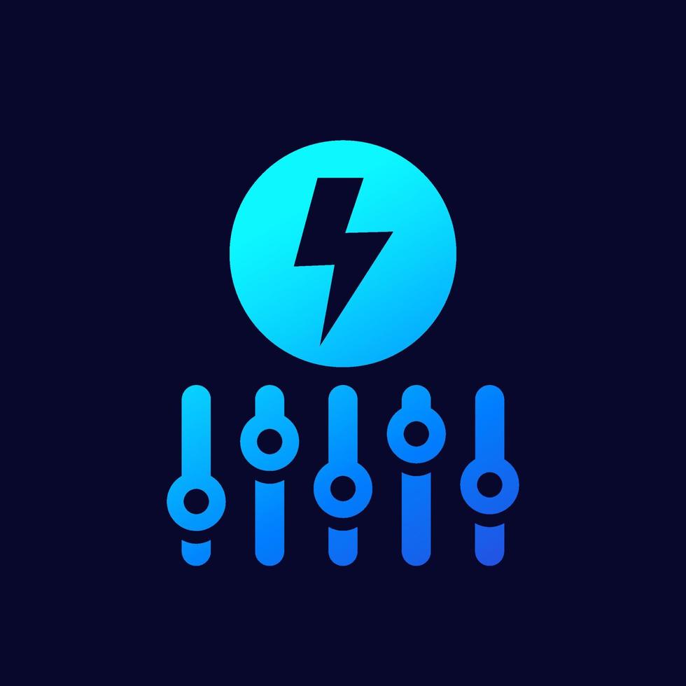 stromsteuerung, stromsystemsymbol auf dunkel vektor