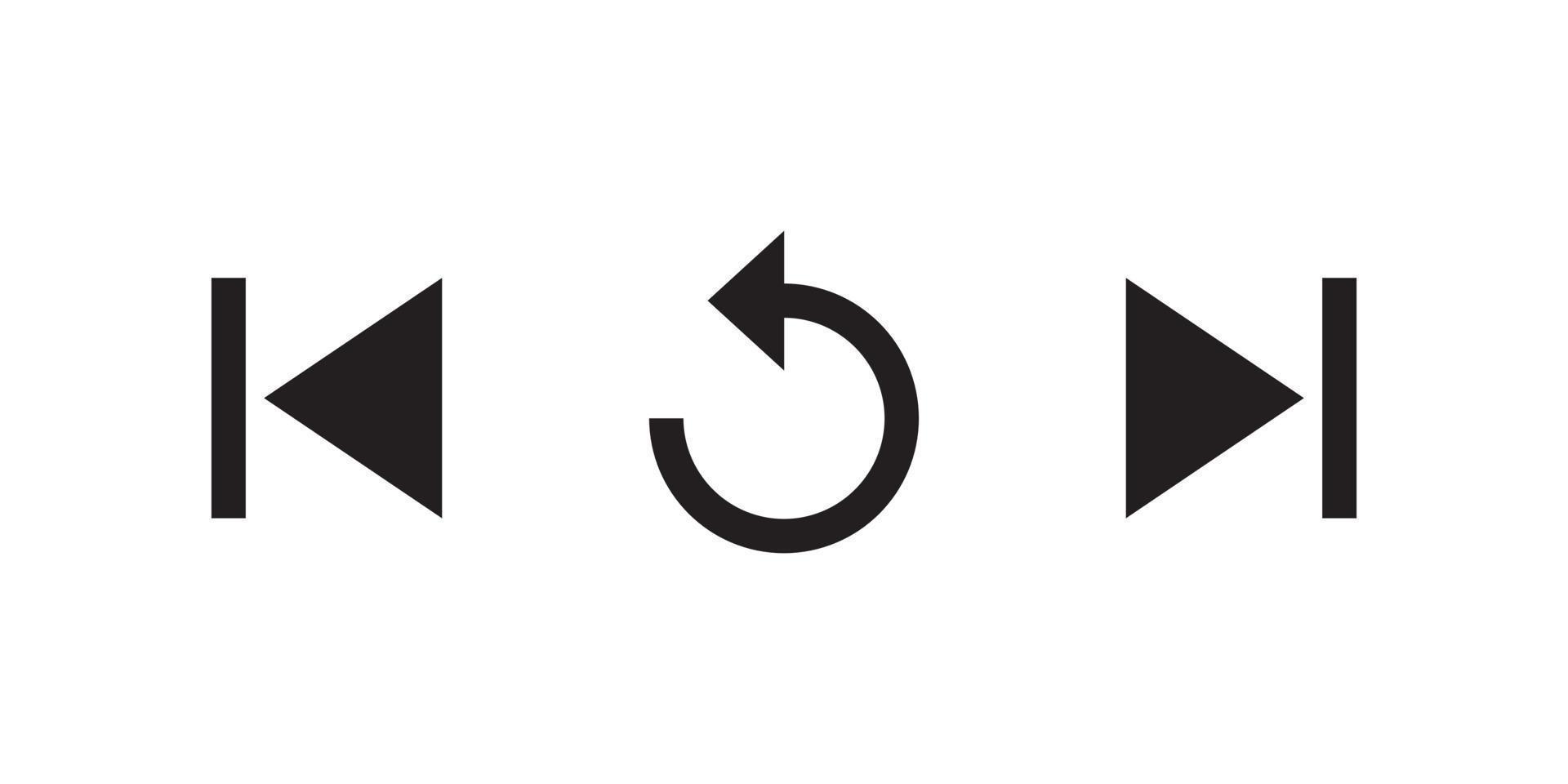 Vorheriges, Wiederholen und Nächstes Symbol des Videoplayers. Musik-UI-Elemente vektor