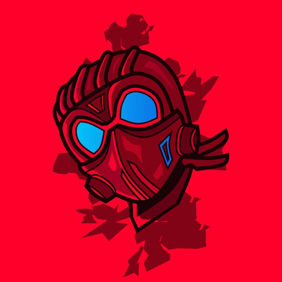 Samurai-Kopf-Cyberpunk-Logo-Vektor-Fiction-bunte Design-Illustration mit rotem Hintergrund. vektor