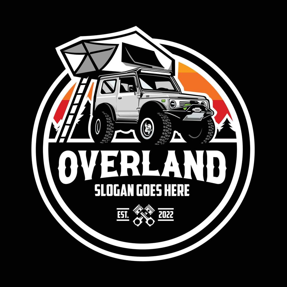 Premium-Overland-Abenteuerfahrzeug 4x4 im Kreis-Emblem-Abzeichen-Logo-Vektor im Freien isoliert vektor