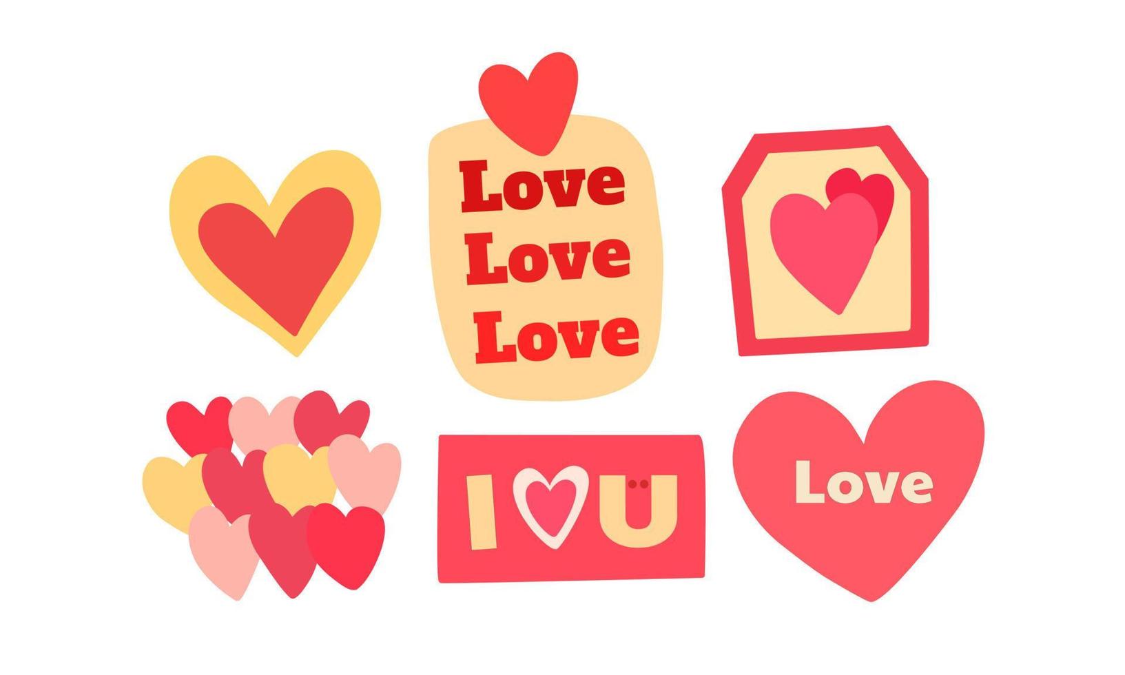 kärlek hjärta klistermärken med meddelanden söt Tal bubblor samling vektor design