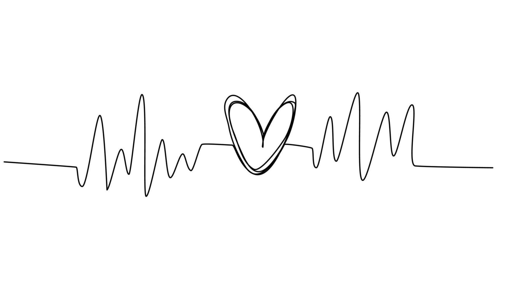 Herz mit Puls. Herzschlag. schallwelle romantisches symbol im einfachen linearen stil. eine fortlaufende Strichzeichnung. hand gezeichnete vektorillustrationen lokalisiert auf dem weißen hintergrund. vektor