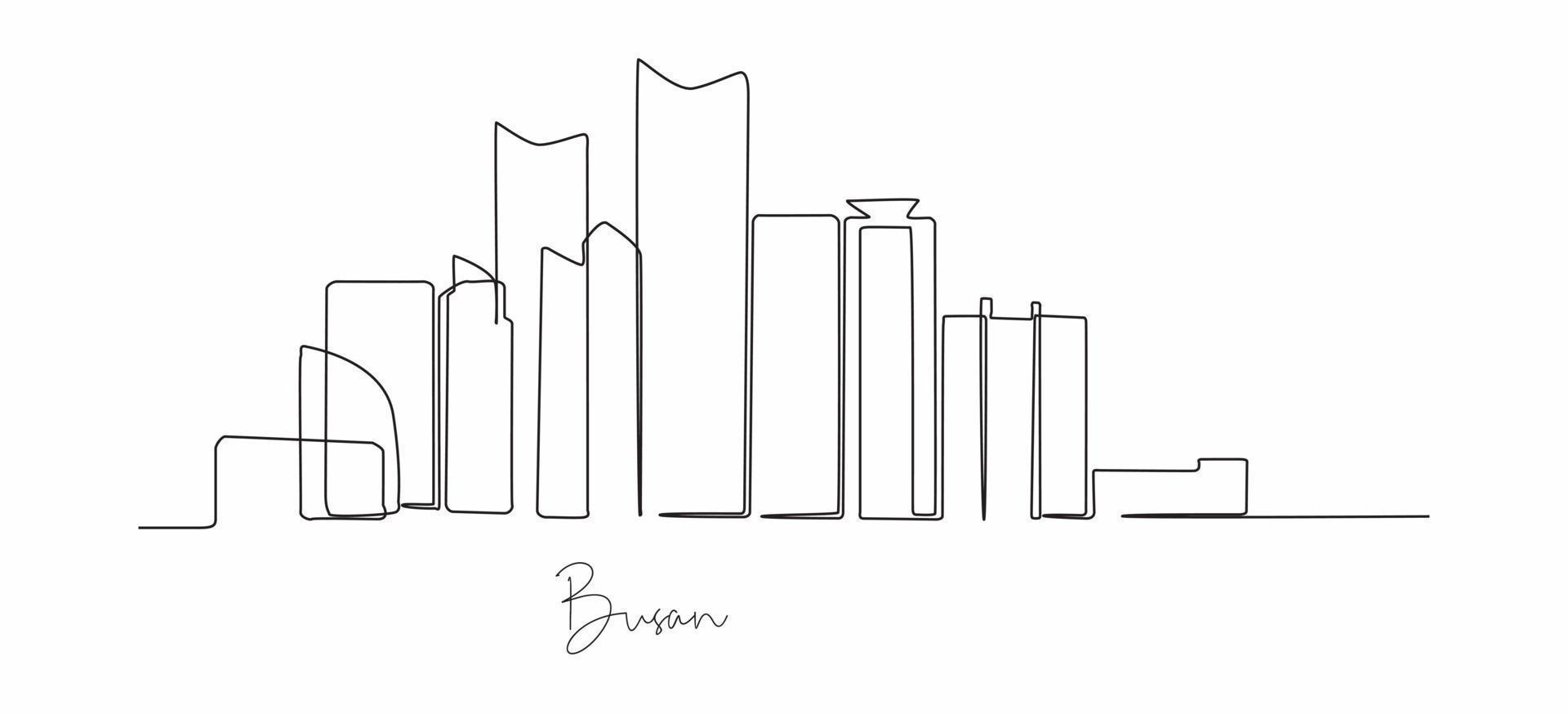 eine einzige Linienzeichnung der Skyline von Busan. historische Stadtlandschaft der Welt. bestes Urlaubsziel. editierbarer Schlaganfall trendige durchgehende Linie zeichnen Design-Vektorillustration vektor