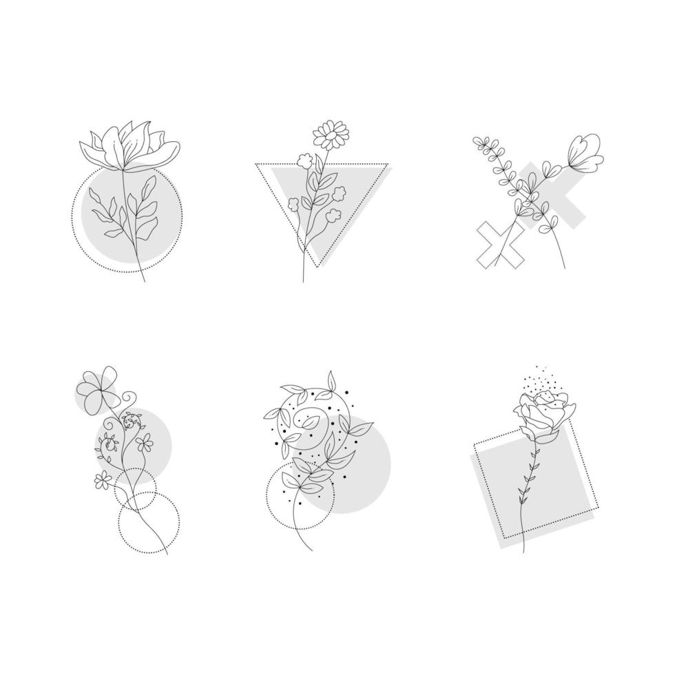 minimalistisk geometrisk linje blommig tatuering vektor